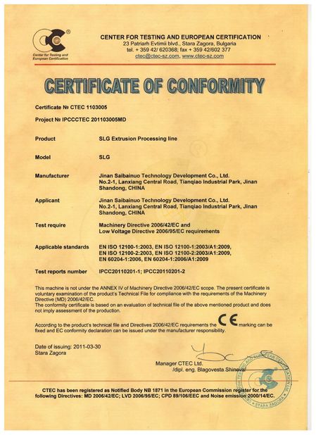 Chine Jinan Saibainuo Technology Development Co., Ltd Certifications